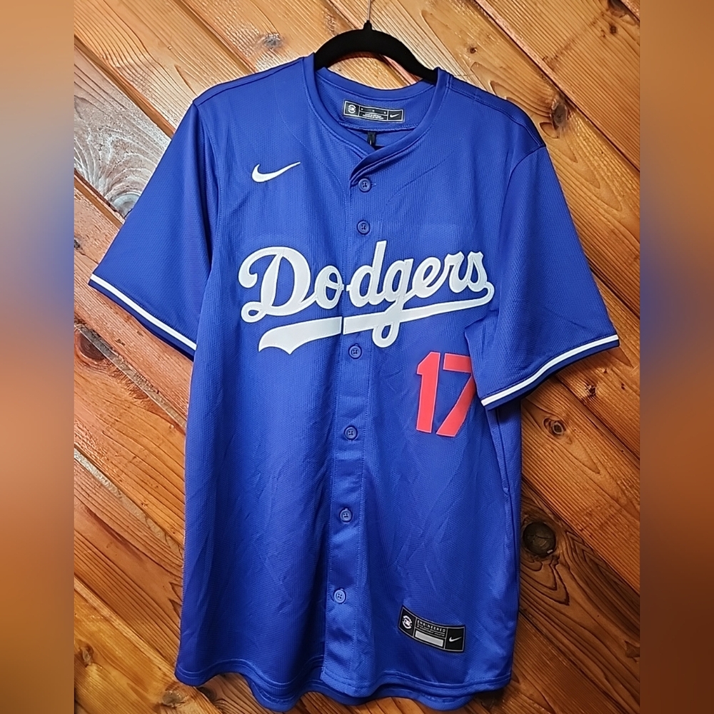 Nike Royal Blue Dodgers Baseball Jersey with White Script and Red Number